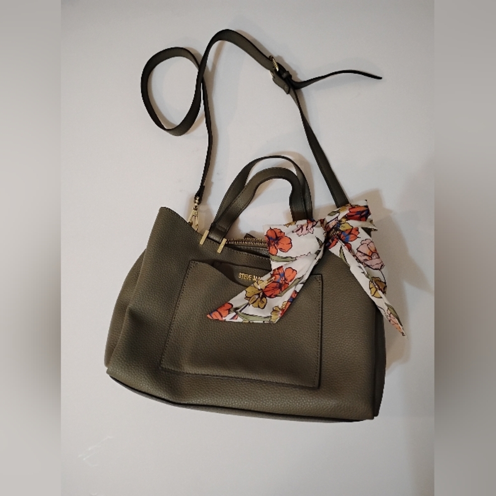Olive Green Gray Hobo Bag with Floral Scarf Accent STEVEN MADDEN 3 Departments